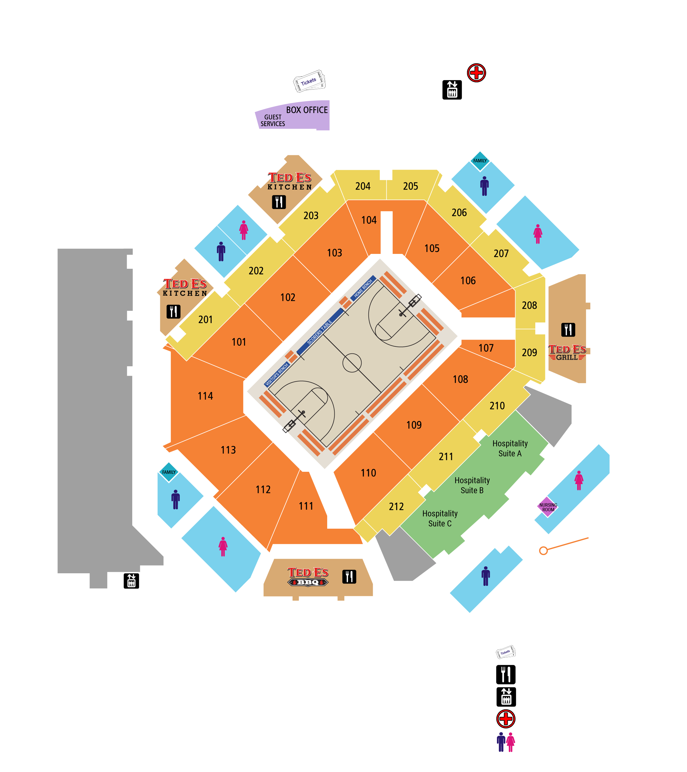 Floor plan on basketball court