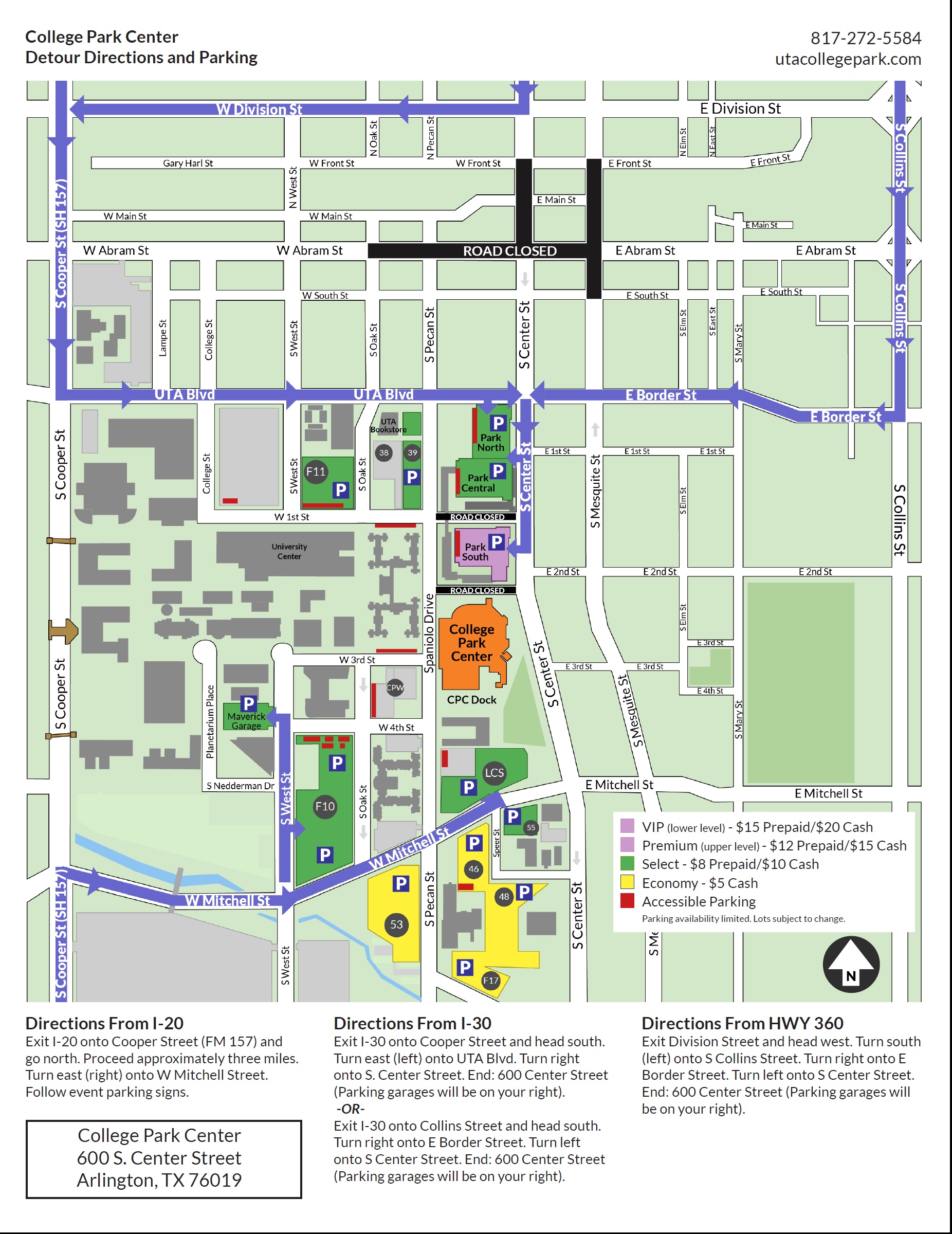 UTA Commencement Parking Map, Directions, and Prohibited Items – College  Park Center – The University of Texas at Arlington