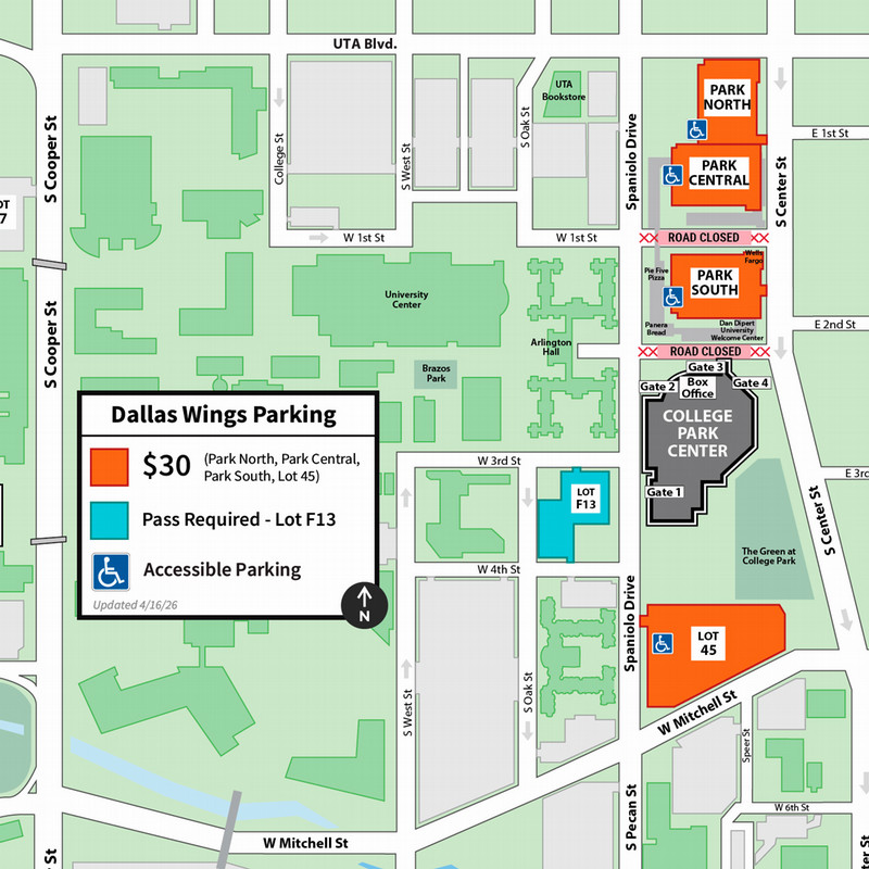 Dallas Wings Parking Map. Parking is $30.