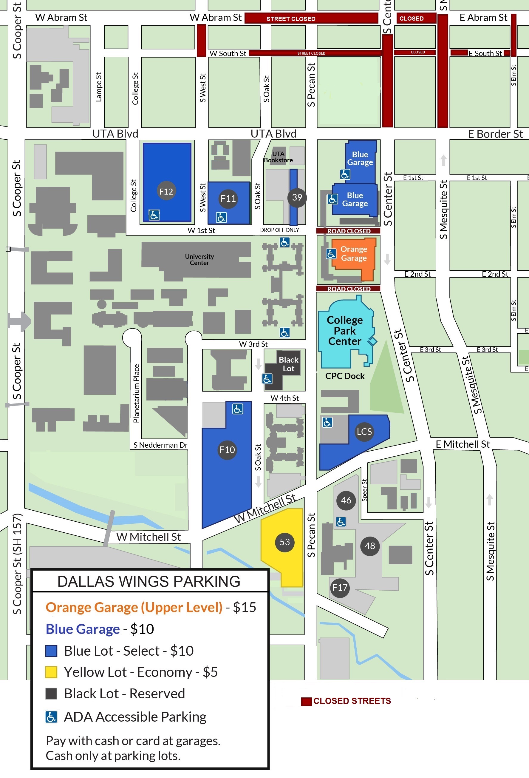 Dallas Wings Parking Map